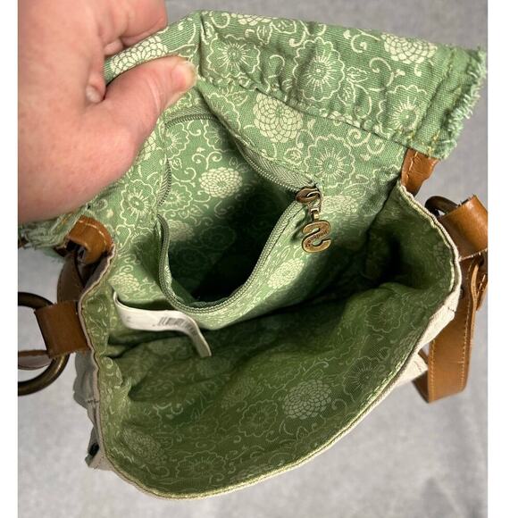 Desigual Canvas Crossbody‎ Bag Floral Embellished Brown Leather Strap Trim Spain - Picture 5 of 16